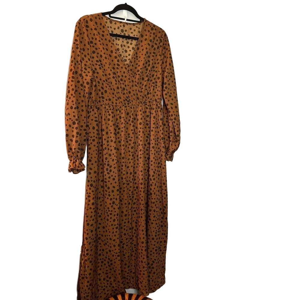 Brown and black spotted xl long ladies dress